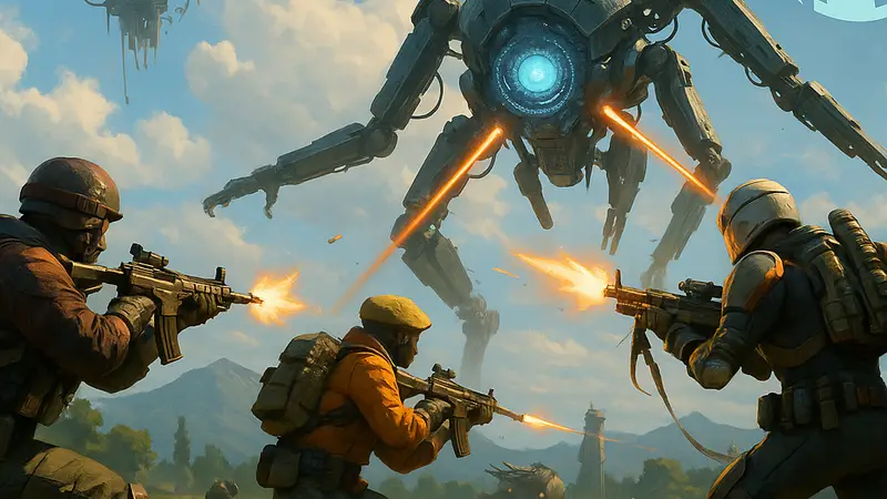 Игровой процесс Arc Raiders с изображением сражения и логотипом обновления Headwinds.
