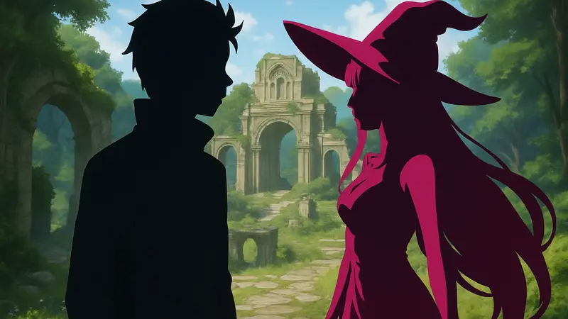 Кадр из аниме Re:Zero с главными героями, Субару и Шаулой.