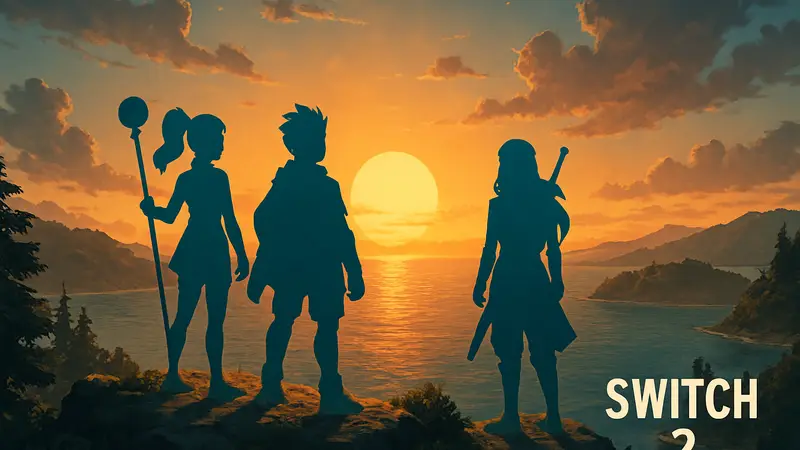 Главные герои Sea of Stars на фоне заката, с логотипом "Sunset Edition" и упоминанием Switch 2.