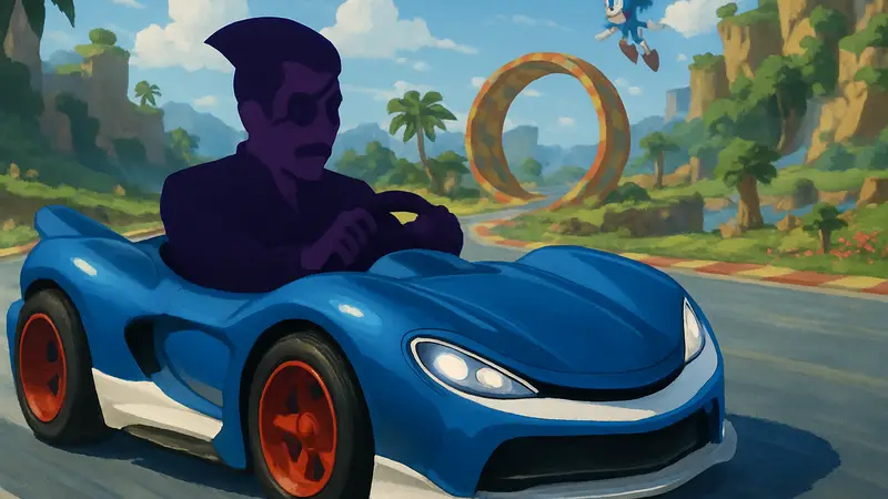 Горо Мадзима из серии Yakuza за рулём гоночного болида в Sonic Racing: CrossWorlds.