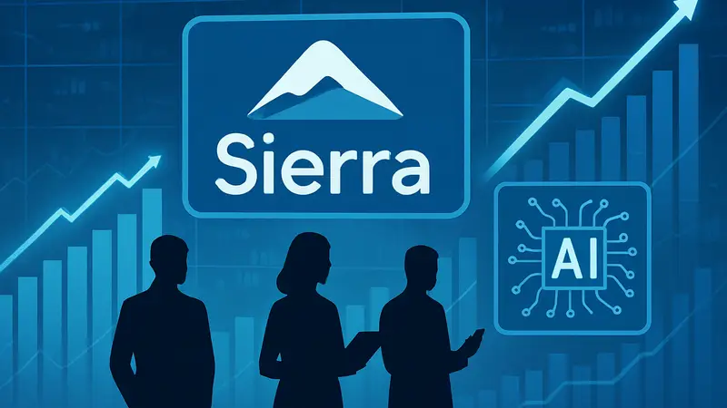 Стартап Sierra привлекает инвестиции, логотип компании на фоне графиков роста ИИ