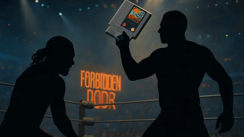 Рестлер AEW атакует соперника картриджем Nintendo NES на шоу Forbidden Door
