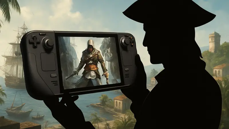 Assassin's Creed Black Flag Resynced на экране Steam Deck, главный герой в пиратской шляпе