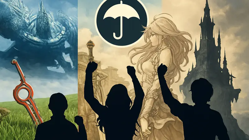 Логотип Operation Rainfall с изображением трех JRPG: Xenoblade Chronicles, The Last Story и Pandora's Tower