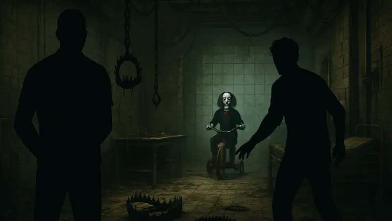Концепт-арт или скриншот Saw: Genesis, асимметричного хоррора по вселенной «Пилы» с Джигсоу.