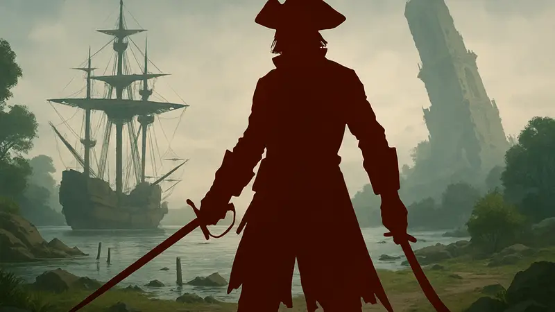 Изображение пиратского персонажа из игры Soulframe с рапирой и саблей