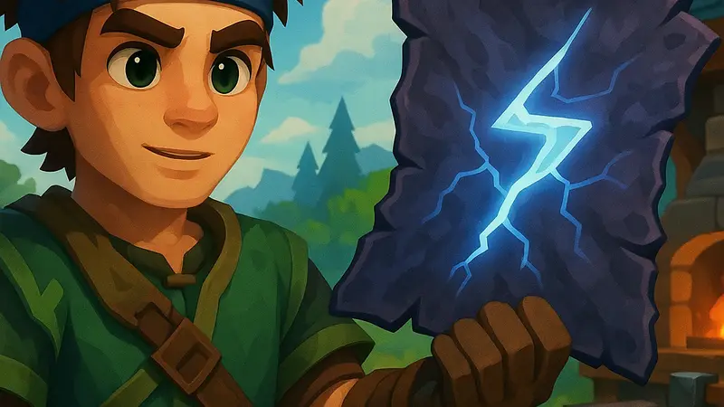 Игровой персонаж в Hytale держит Грозовую Кожу, демонстрируя ее уникальный вид и детали крафта.