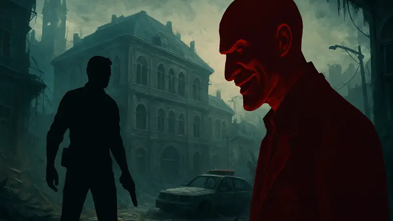 Изображение культового игрового злодея, смотрящего на главного героя.
