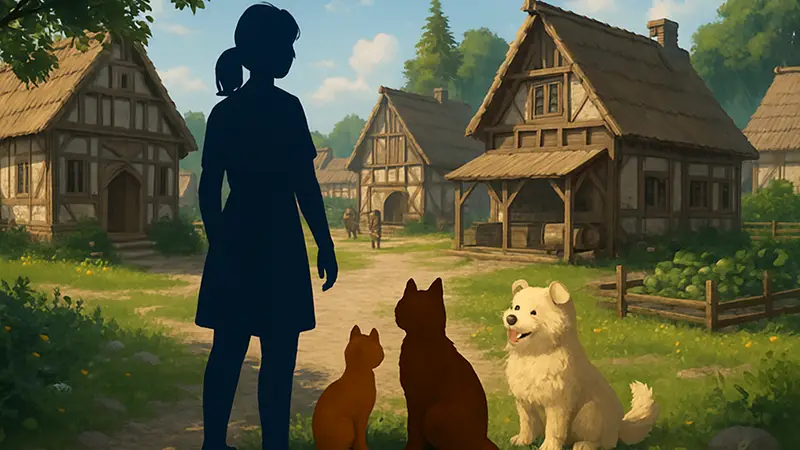 Игровой скриншот City Tales с новыми пушистыми компаньонами из DLC
