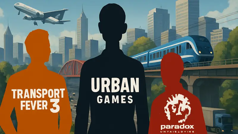 Логотипы Transport Fever 3, Urban Games и Paradox Interactive