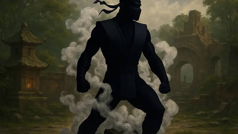 Детализированная статуя Смоука из Mortal Kombat II в классическом облике ниндзя от Iron Studios.