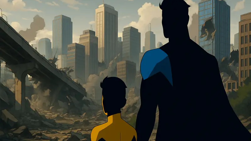 Кадр из анимационного сериала Invincible с главными героями, символизирующий эскалацию.