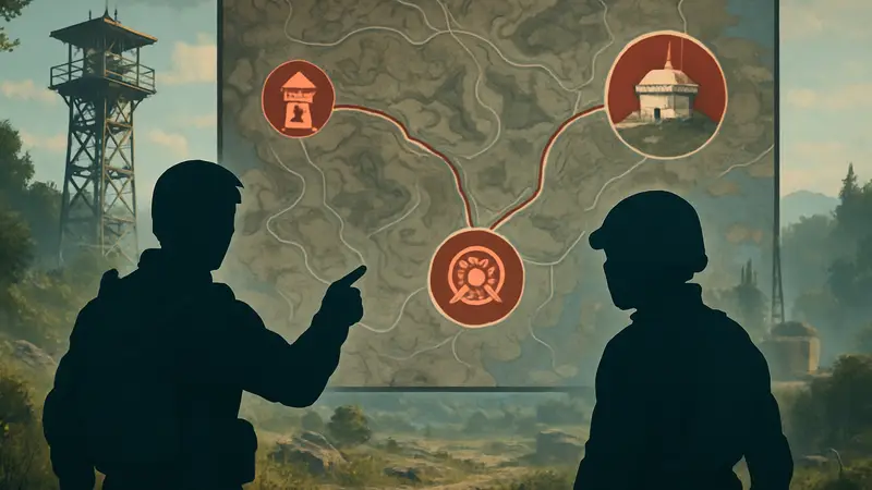 Arc Raiders: Карта с отметками для выполнения задания «Пробуждение сети» и локациями Сторожевой башни и Центра управления безопасностью.