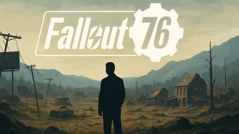 Логотип Fallout 76 с символом убежища на фоне пустоши, символизирующий разочаровывающие новости 26-го сезона