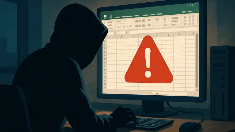 Уязвимость в Microsoft Excel: скриншот программы и предупреждение о киберугрозе.