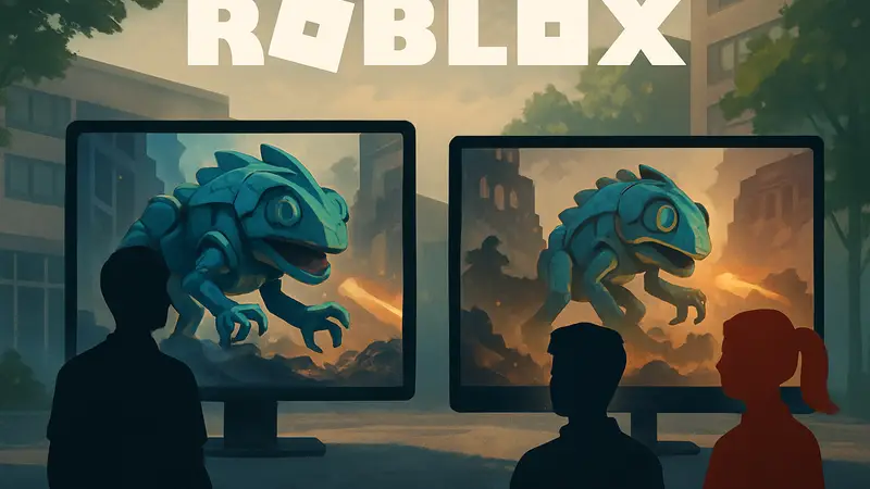 Логотип Roblox и сравнение оригинальной игры Meccha Chameleon со своими клонами