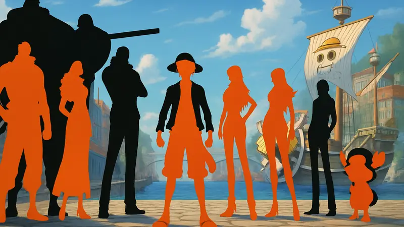 Скриншот из аниме One Piece с персонажами после таймскипа, демонстрирующий новый стиль.