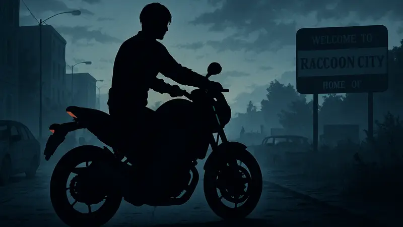 Неофициальная статуя Леона Кеннеди из Resident Evil Requiem на мотоцикле в Раккун-Сити