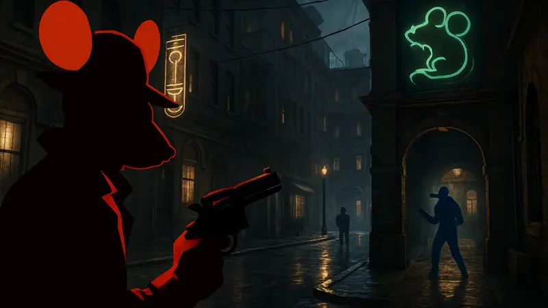 Кадр из игры Mouse: P.I. for Hire, детективного нуарного FPS, на Nintendo Switch 2.