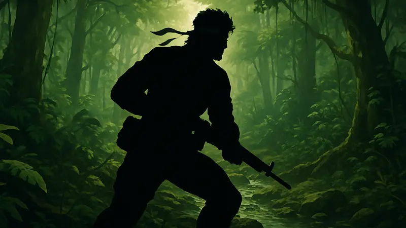 Обложка игры Metal Gear Solid Δ: Snake Eater с изображением Снейка в джунглях