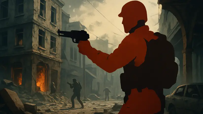 Обложка или геймплей из одной из лучших FPS-экшен игр всех времен, представляющая жанр шутеров от первого лица.