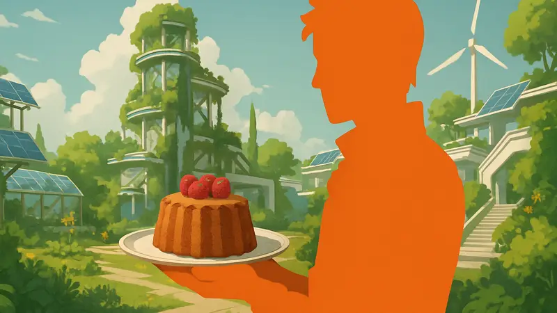 Игрок в Solarpunk держит тарелку с Малиновым кексом