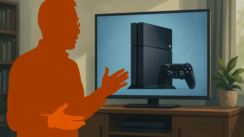 Сюхэй Ёсида объясняет рекламу PS4, игровая консоль PlayStation 4.