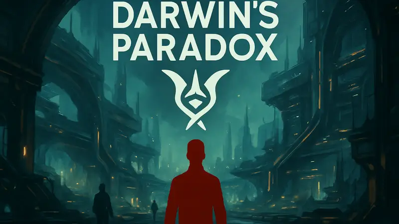 Логотип игры Darwin's Paradox, футуристический дизайн, анонс инди-игры Konami