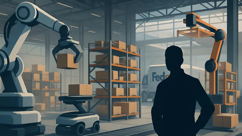 Роботизированные системы и логистический центр FedEx, символ автоматизации