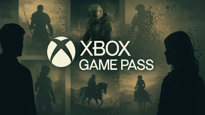 Логотип Xbox Game Pass на фоне исчезающих игровых обложек, символизирующих удаление игр из подписки.