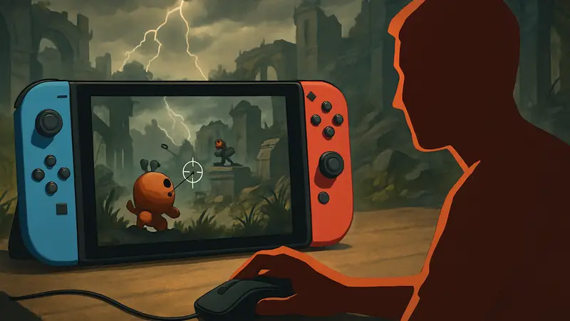 Игрок управляет Pokopia мышью на Nintendo Switch 2 для точного прицеливания в сложных игровых ситуациях.