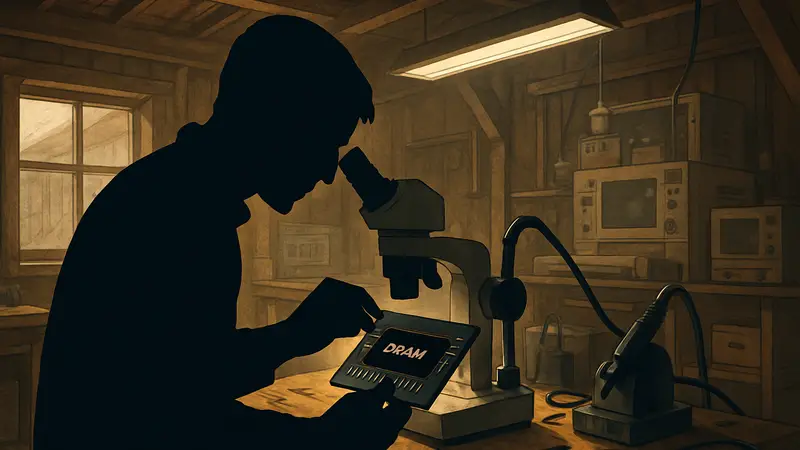 Энтузиаст создает чипы DRAM в домашней мастерской, показывая сложный процесс производства оперативной памяти.