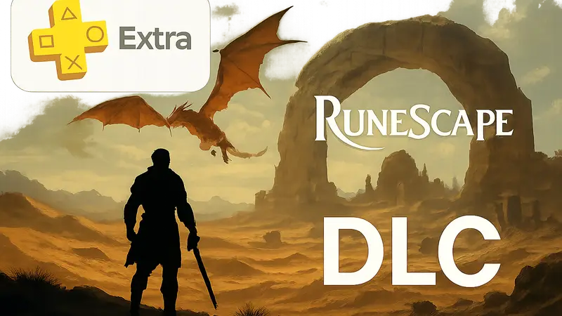 Логотип PlayStation Plus Extra и изображение из RuneScape с названием DLC