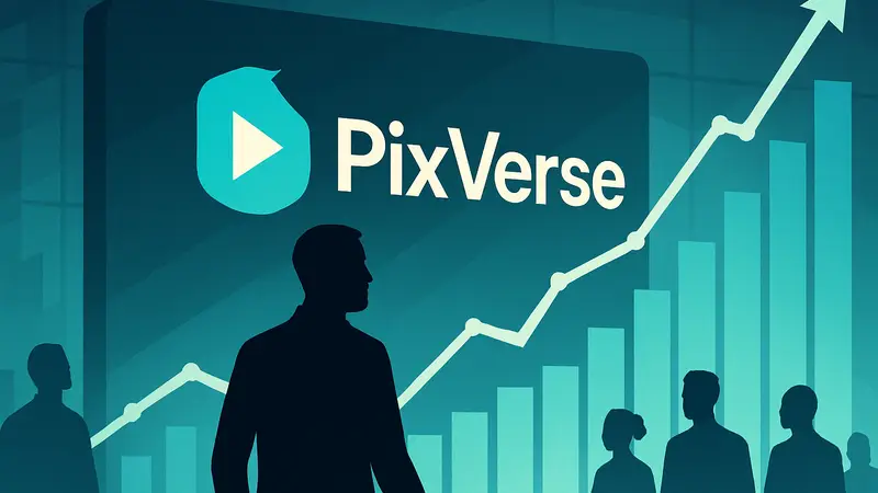 Стартап PixVerse привлекает инвестиции, логотип компании на фоне графиков роста.