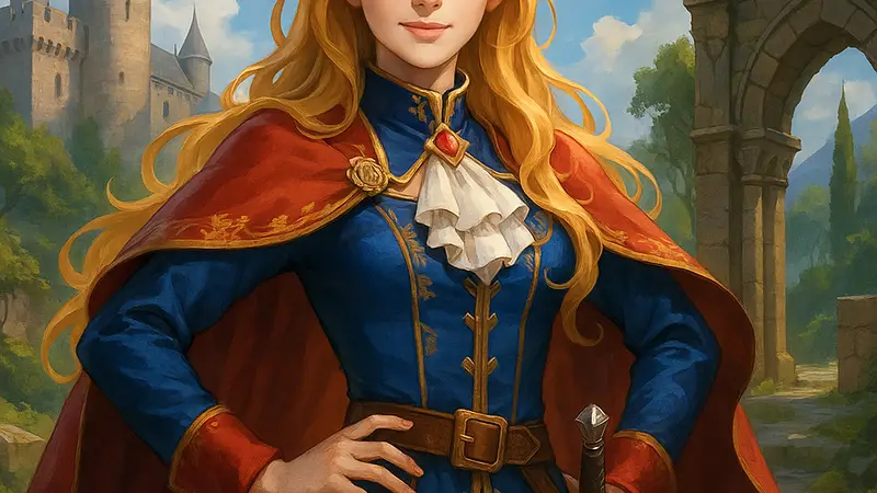 Обложка манхвы Beatrice в стиле исекай-фэнтези с главной героиней, излучающей уверенность.
