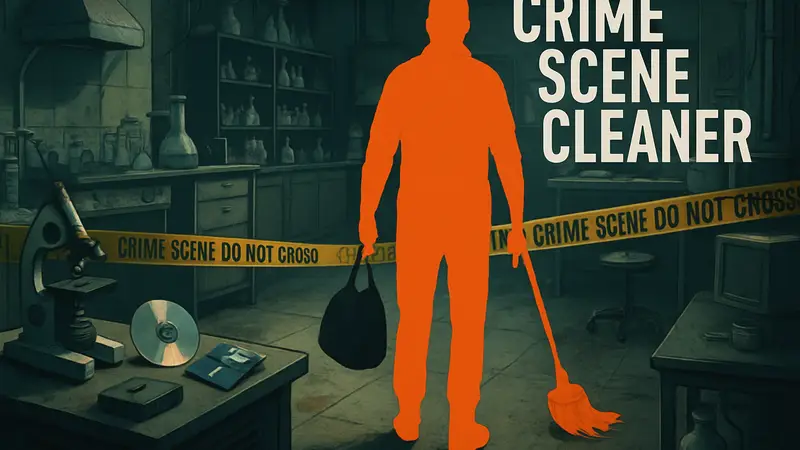 Обложка Crime Scene Cleaner с локацией Лаборатория сообщества и предметами для поиска