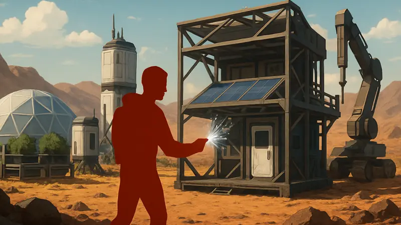 Скриншот из игры Sol One, показывающий элементы строительства и выживания на чужой планете