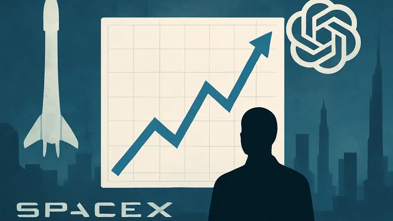 График роста акций Anthropic на фоне символов SpaceX и OpenAI.