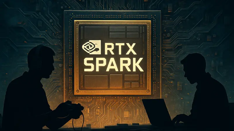 Логотип NVIDIA RTX Spark на фоне микросхемы, символизирующей новую эру игровых ПК и ноутбуков.