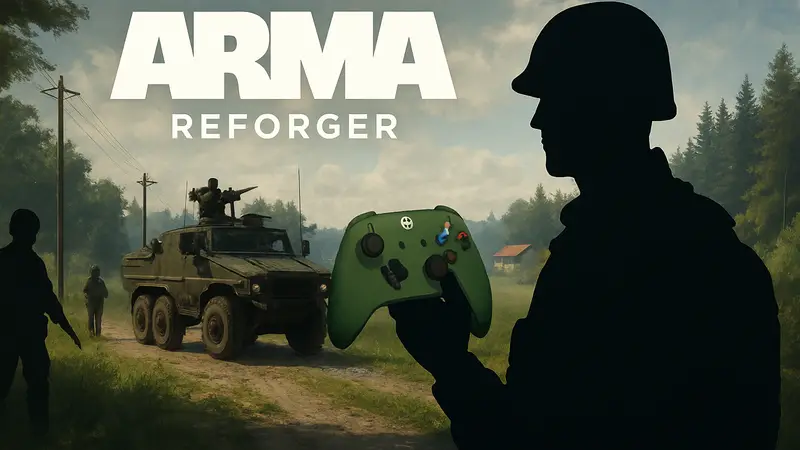 Логотип ARMA Reforger, скриншот игры с элементами Xbox