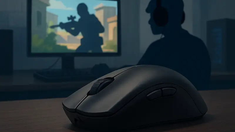 Игровая беспроводная мышь Corsair Sabre V2 Pro Ultralight Wireless на столе, чёрного цвета.