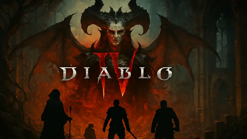 Логотип Diablo 4 на фоне иллюстрации из дополнения Lord of Hatred