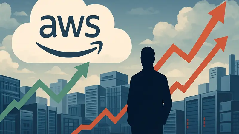 Облачная инфраструктура Amazon Web Services (AWS) с графиками роста доходов и расходов.
