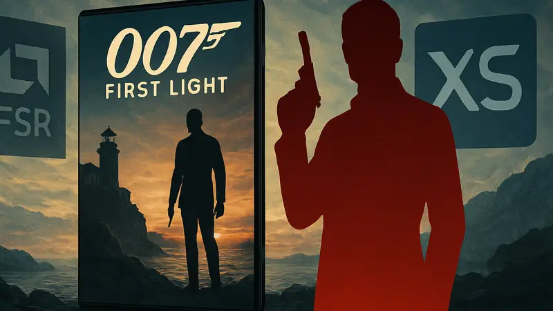 Обложка игры 007 First Light на фоне логотипов AMD FSR и Intel XeSS.