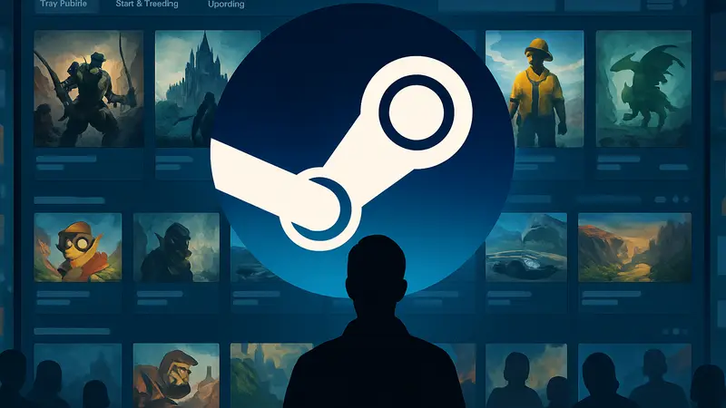 Логотип Steam на фоне интерфейса магазина с обновленными функциями