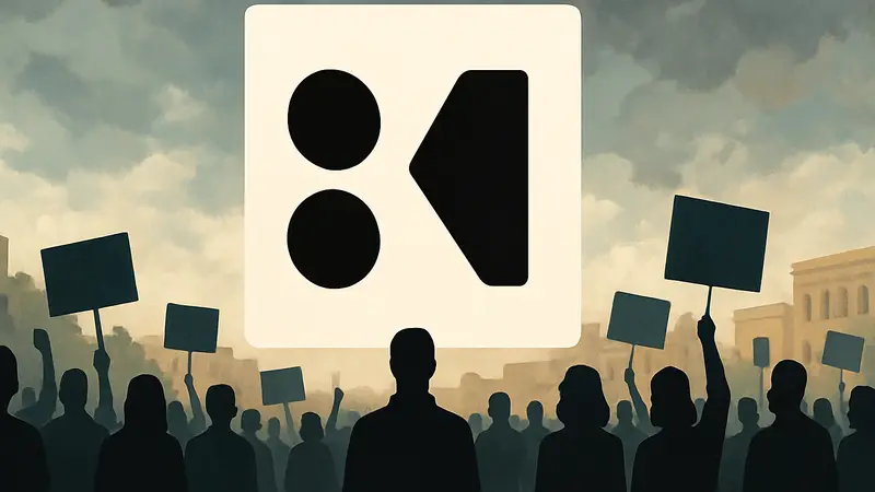 Логотип Medium на фоне протестующих людей, символизирующий участие сотрудников в забастовке против ICE.
