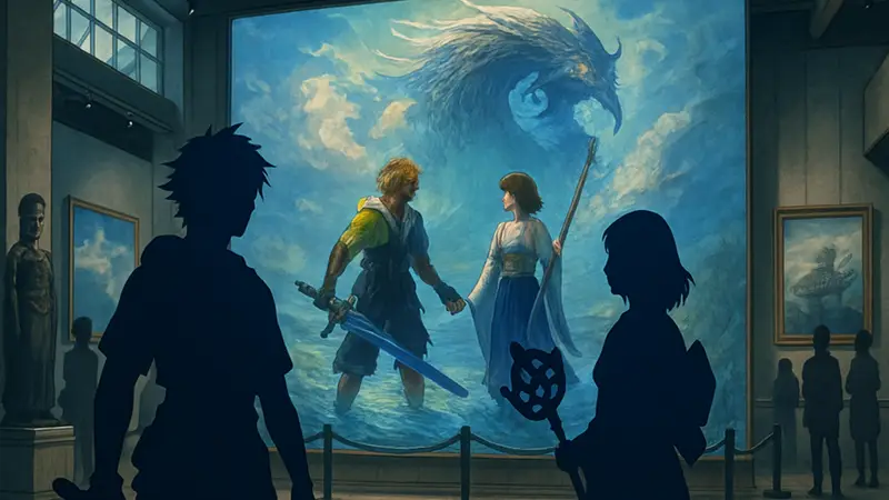 М узей Final Fantasy X к 25-летию в Синдзюку, арт игры, персонажи Тидус и Юна