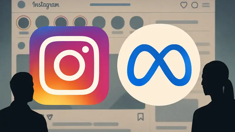 Иконка Instagram и логотип Meta на фоне интерфейса социальной сети, символизирующие премиум-подписку.