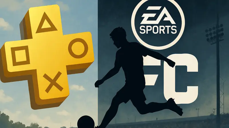 Логотип PlayStation Plus и изображение игры EA Sports FC.