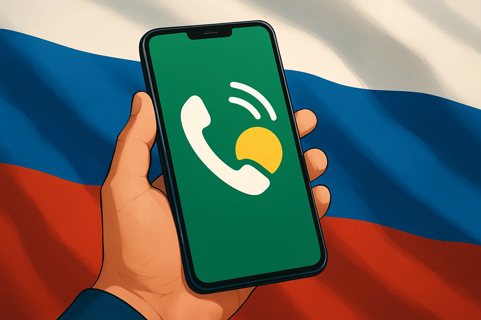 Рука держит смартфон, на экране которого отображается логотип оператора связи, символизирующий бесплатную связь.